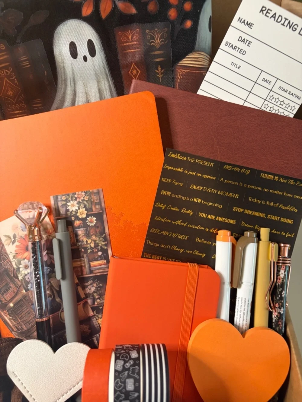 Halloween Journaling Stationery Set |Ghost Tote With Leather Notebooks And Washi